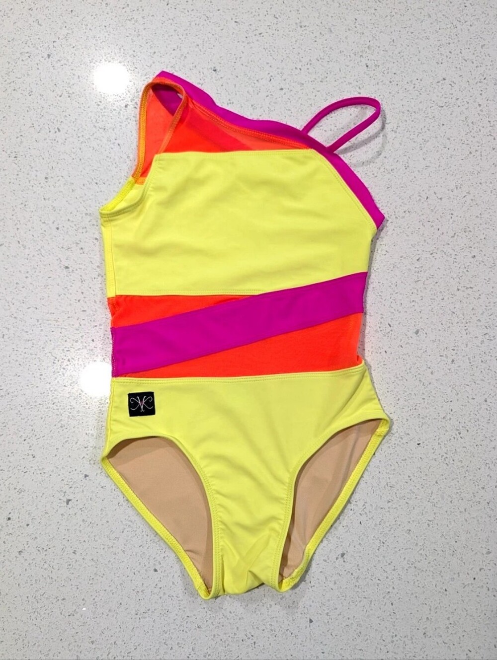 Y2K Style Kandi Kouture Dance Gymnastics Leotard 7/8 Large NEON 90's Asymmetric